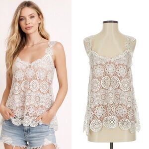 MADISON CIRCUS white lace nude top blouse size S